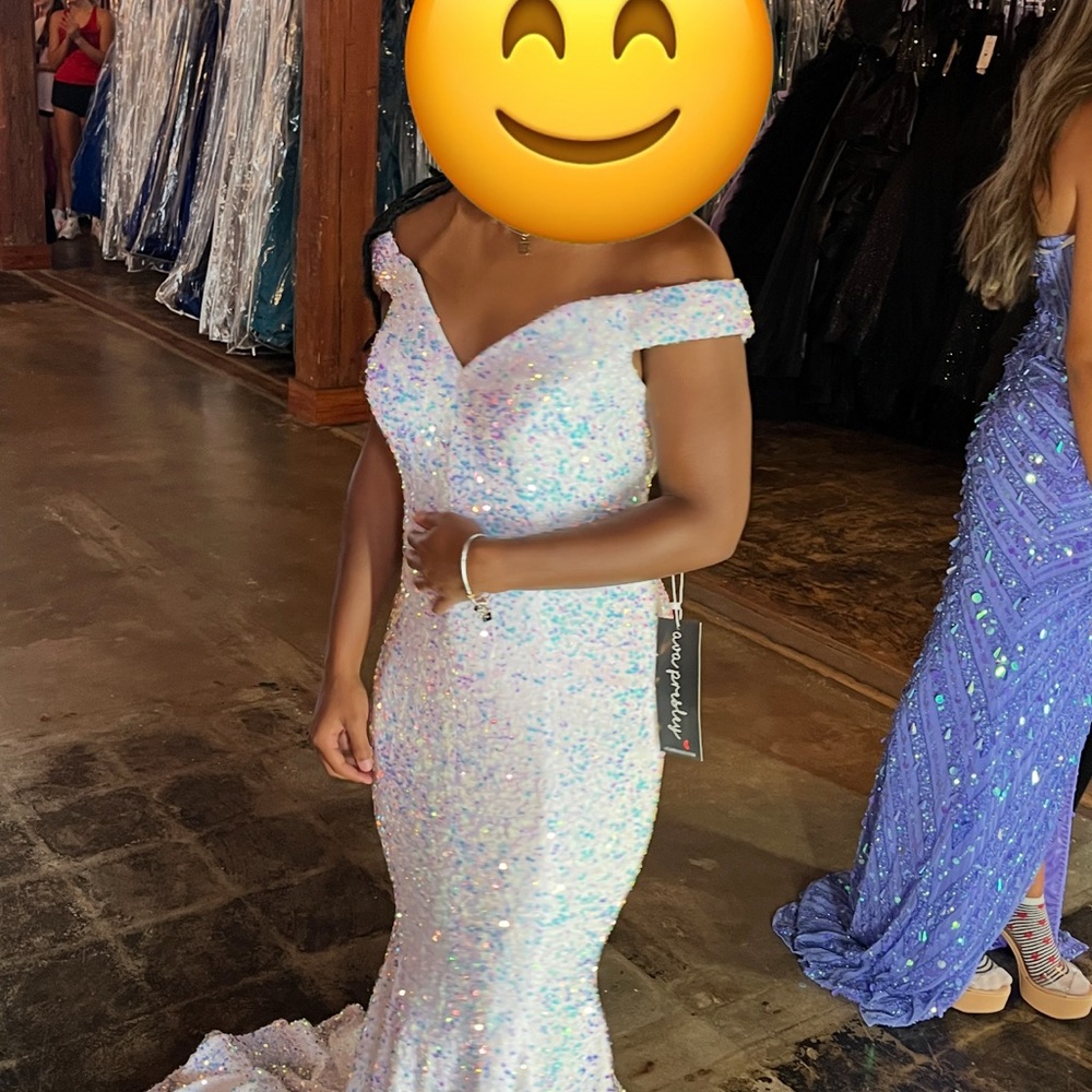 White Sequin Off-Shoulder Prom Gown